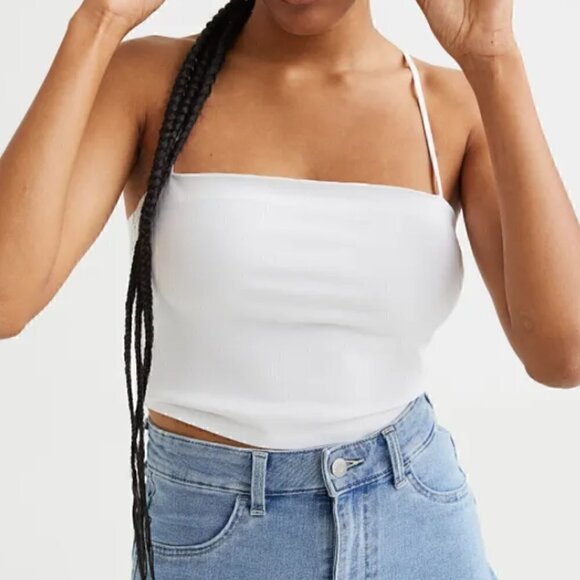 NWOT H&M BANDEAU CROP TOP IN WHITE SIZE S - Picture 1 of 3